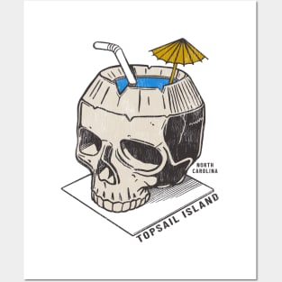 Topsail Island, NC Summertime Vacationing Skull Drink Posters and Art